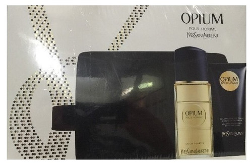 YSL OPIUM 3 PCS SET FOR MEN: 3.3 EDT SP + TRAVEL POUCH + 3.3 ALL OVER SHOWER GEL