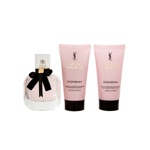 YSL MON PARIS 3 PCS SET: 1.6 EAU DE PARFUM SPRAY + 1.6 BODY LOTION + 1.6 SHOWER OIL (HARD BOX)