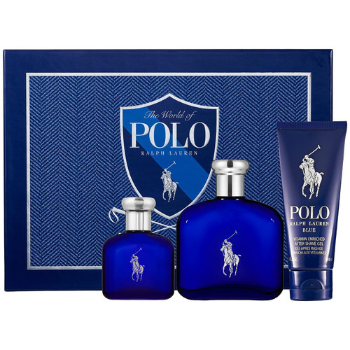 POLO BLUE 3 PCS SET: 4.2 EAU DE TOILETTE SPRAY + 1.36 EAU DE TOILETTE SPRAY + 3.4 SHOWER GEL (HARD)