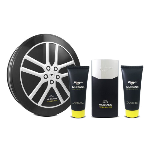 MUSTANG PERFORMANCE TIN 3 PCS SET FOR MEN: 3.4 EAU DE TOILETTE SPRAY + 3.4 AFTER SHAVE BALM + 3.4 SHOWER GEL