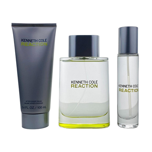 KENNETH COLE REACTION 3 PCS SET FOR MEN: 3.4 EAU DE TOILETTE + 1 OZ EAU DE TOILETTE + 3.4 AFTER SHAVE BALM