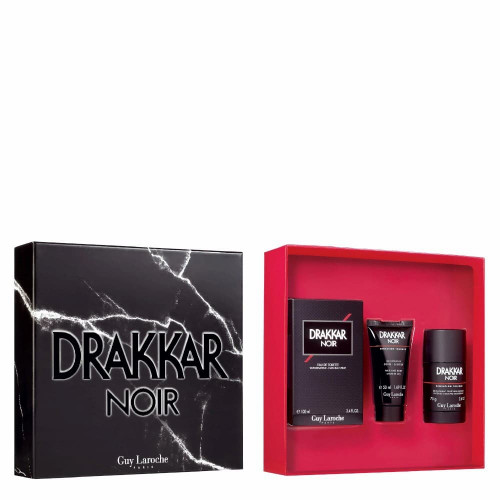 DRAKKAR NOIR 3 PCS SET: 3.4 EAU DE TOILETTE SPRAY + 1.7 SHOWER GEL + 2.6 DEODORANT STICK