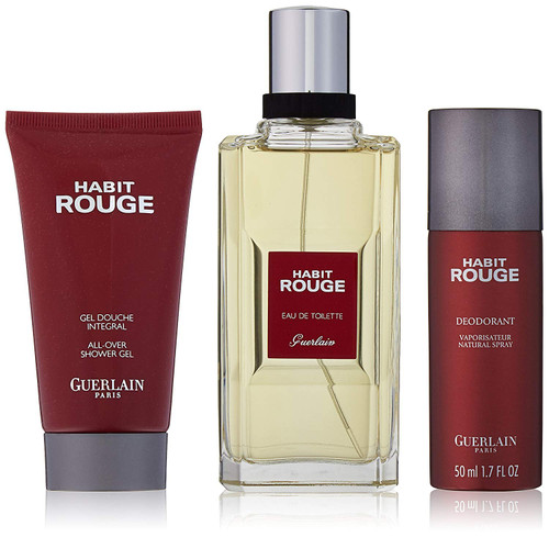 HABIT ROUGE GUERLAIN 3 PCS SET: 3.3 EAU DE TOILETTE SPRAY + 2.5