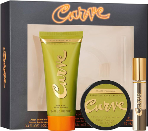 CURVE 3 PCS SET FOR MEN: 0.5 EAU DE COLOGNE SPRAY + 2 OZ HAIR POMADE + 3.4 AFTER SHAVE BALM