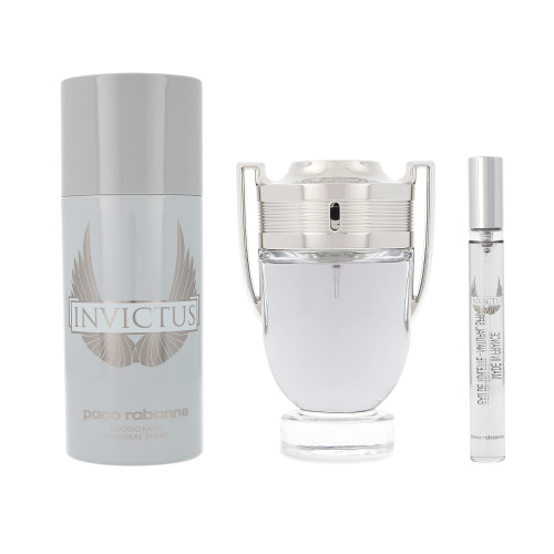 PACO RABANNE INVICTUS 3 PCS SET FOR MEN: 3.4 EAU DE TOILETTE SPRAY + 5.1 DEODORANT SPRAY + 0.34 EAU DE TOILETTE SPRAY.. PACO RABANNE INVICTUS 3 PCS SET FOR MEN: 3.4 EAU DE TOILETTE SPRAY + 5.1 DEODORANT SPRAY + 0.34 EAU DE TOILETTE SPRAY..