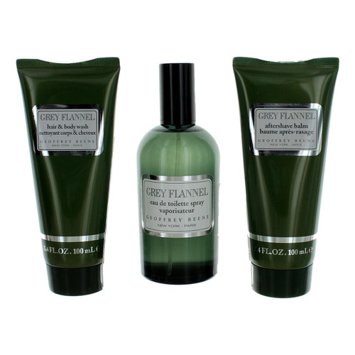 GREY FLANNEL 3 PCS SET: 4 OZ EAU DE TOILETTE SPRAY + 3.4 AFTER SHAVE BALM + 3.4 HAIR & BODY WASH