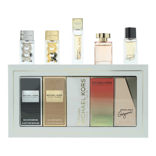 MICHAEL KORS 5 PCS MINI SET: POUR FEMME 5 ML EAU DE PARFUM + SEXY AMBER 5 ML EAU DE PARFUM + WONDERLUST 4 ML EAU DE PARFUM + GORGEOUS 5 ML EAU DE PARFUM + POUR HOMME 5 ML EAU DE PARFUM MICHAEL KORS 5 PCS MINI SET: POUR FEMME 5 ML EAU DE PARFUM + SEXY AMBER 5 ML EAU DE PARFUM + WONDERLUST 4 ML EAU DE PARFUM + GORGEOUS 5 ML EAU DE PARFUM + POUR HOMME 5 ML EAU DE PARFUM