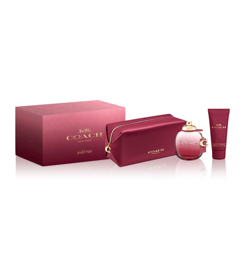 COACH WILD ROSE 3 PCS SET FOR WOMEN: 3 OZ EAU DE PARFUM SPRAY + 3.3 BODY LOTION + POUCH