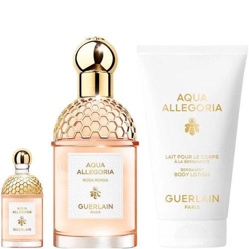 GUERLAIN AQUA ALLEGORIA ROSA ROSSA 3 PCS SET FOR WOMEN: 2.5 EAU DE TOILETTE SPRAY + 0.25 EAU DE TOILETTE + 2.5 BODY LOTION