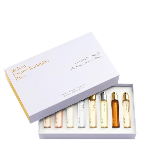 MAISON FRANCIS KURKDJIAN THE FRAGRANCE WARDROBE FOR HER 8 X 0.37 EAU DE PARFUM SPRAY SET: AMYRIS FEMME + A LA ROSE + 724 + GENTLE FLUIDITY SILVER + GENTLE FLUIDITY GOLD + PETIT MATIN + GRAND SOIR + BACCARAT ROUGE 540