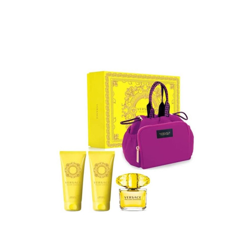 VERSACE YELLOW DIAMOND 4 PCS SET FOR WOMEN: 3 OZ EAU DE TOILETTE SPRAY + 3.4 BODY LOTION + 3.4 SHOWER GEL + BAG