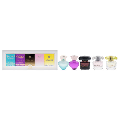 VERSACE 5 PCS MINI SET FOR WOMEN: BRIGHT CRYSTAL 5 ML EAU DE TOILETTE + YELLOW DIAMOND 5 ML EAU DE TOILETTE + CRYSTAL NOIR 5 ML EAU DE TOILETTE + DYLAN PURPLE 5 ML EAU DE PARFUM + DYLAN TURQUOISE 5 ML EAU DE TOILETTE