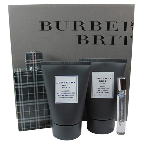 BURBERRY BRIT 4 PCS SET FOR MEN: 3.4 EDT SP + 3.4 SHOWER GEL + 3.4 AFTER SHAVE BALM + 7.5 ML EDT SP