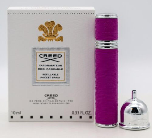 CREED 0.33 REFILLABLE TRAVEL SPRAY CASE PURPLE NEON WITH SILVER TRIM