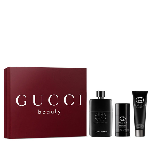 GUCCI GUILTY 3 PCS SET FOR MEN: 3 OZ EAU DE PARFUM SPRAY + 1.7 SHOWER GEL + 2.4 DEODORANT STICK