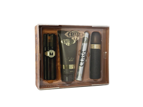 CUBA GOLD 4 PCS SET FOR MEN: 3.3 EAU DE TOILETTE SPRAY + 1.2 EAU DE TOILETTE SPRAY + 3.3 AFTER SHAVE + 6.6 SHOWER GEL CUBA GOLD 4 PCS SET FOR MEN: 3.3 EAU DE TOILETTE SPRAY + 1.2 EAU DE TOILETTE SPRAY + 3.3 AFTER SHAVE + 6.6 SHOWER GEL