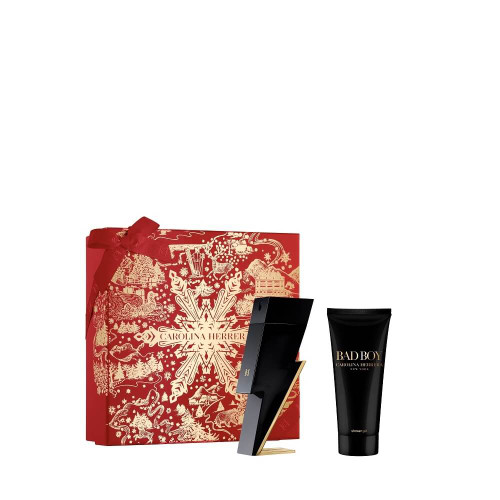 CAROLINA HERRERA BAD BOY 2 PCS SET: 3.4 EAU DE TOILETTE SPRAY + 3.4 SHOWER GEL (HARD RED BOX)