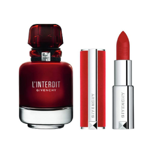 GIVENCHY L'INTERDIT ROUGE 2 PCS SET FOR WOMEN: 1.7 EAU DE PARFUM SPRAY + LIPSTICK