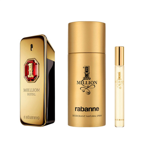 PACO RABANNE ONE MILLION ROYAL 3 PCS SET FOR MEN: 3.4 PARFUM SPRAY + 0.33 OZ PARFUM SPRAY + 150ML DEODORANT SPRAY PACO RABANNE ONE MILLION ROYAL 3 PCS SET FOR MEN: 3.4 PARFUM SPRAY + 0.33 OZ PARFUM SPRAY + 150ML DEODORANT SPRAY