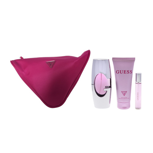 GUESS 4 PCS SET FOR WOMEN: 2.5 EAU DE PARFUM SPRAY + 0.5 EAU DE PARFUM SPRAY + 3.4 BODY LOTION + POUCH.
