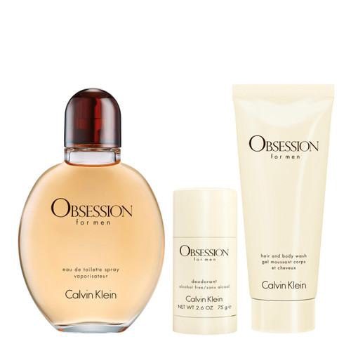OBSESSION 3 PCS SET FOR MEN: 4.2 EAU DE TOILETTE SPRAY + 2.6 DEODORANT STICK + 3.3 BODY WASH
