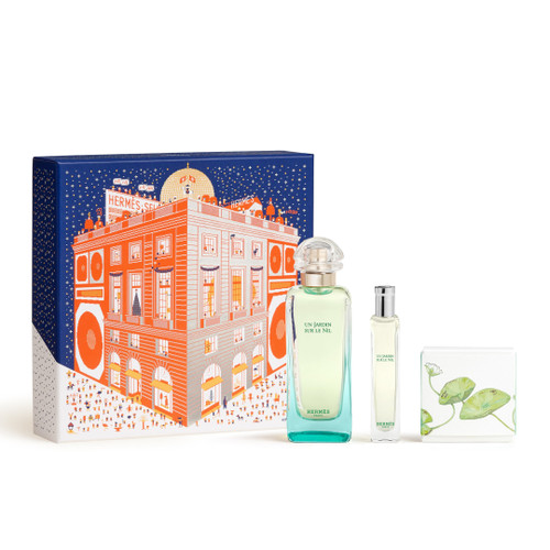 HERMES UN JARDIN SUR LE NIL 2 PCS SET: 3.3 EAU DE TOILETTE SPRAY + 0.5 OZ EAU DE TOILETTE SPRAY + 1.7 OZ PERFUMED SOAP