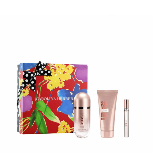 CAROLINA HERRERA 212 VIP ROSE 3 PCS SET FOR WOMEN: 2.7 EAU DE PARFUM SPRAY + 0.34 EAU DE PARFUM SPRAY + 3.4 BODY LOTION.