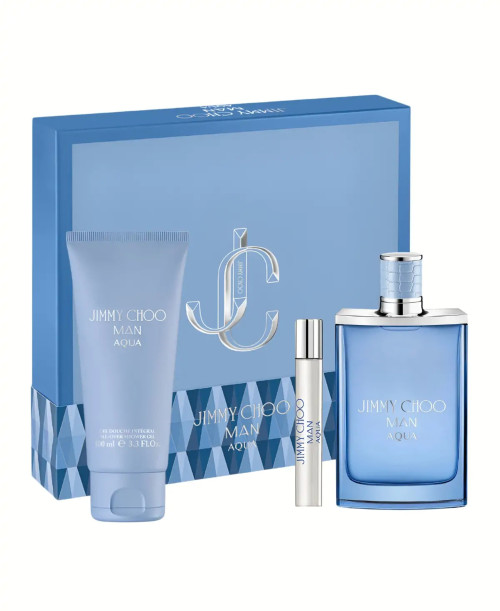 JIMMY CHOO MAN AQUA 3 PCS SET: 3.3 EAU DE TOILETTE SPRAY + 0.25 EAU DE TOILETTE SPRAY + 3.3 SHOWER GEL.