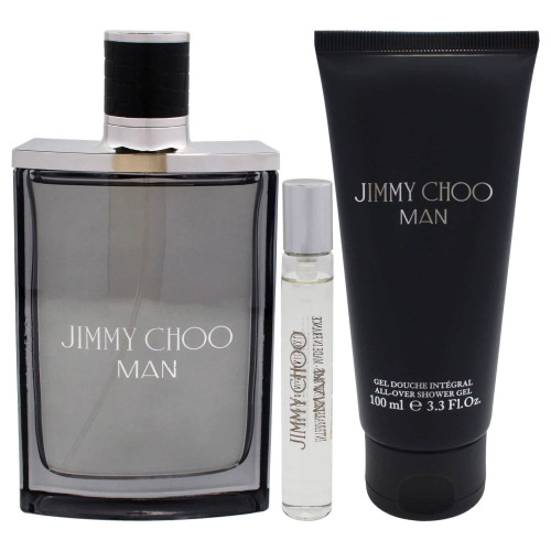 JIMMY CHOO MAN 3 PCS SET: 3.3 EAU DE TOILETTE SPRAY + 0.25 EAU DE TOILETTE SPRAY + 3.3 SHOWER GEL.