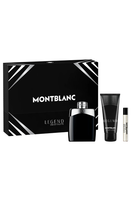 MONT BLANC LEGEND 3 PCS SET FOR MEN: 3.3 EAU DE TOILETTE SPRAY + 0.25 EAU DE TOILETTE SPRAY + 3.3 ALL-OVER SHOWER GEL