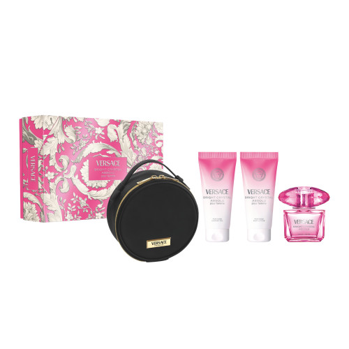 VERSACE BRIGHT CRYSTAL ABSOLU 4 PCS SET FOR WOMEN: 3 OZ EAU DE PARFUM SPRAY + 3.4 BODY LOTION + 3.4 SHOWER GEL + ROUND MAKE UP CASE