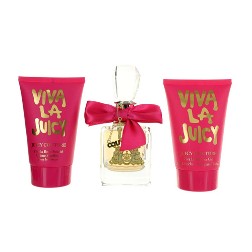 VIVA LA JUICY 3 PCS SET FOR WOMEN: 3.4 EAU DE TOILETTE SPRAY + 4.2 SHOWER GEL + 4.2 BODY SOUFFLE