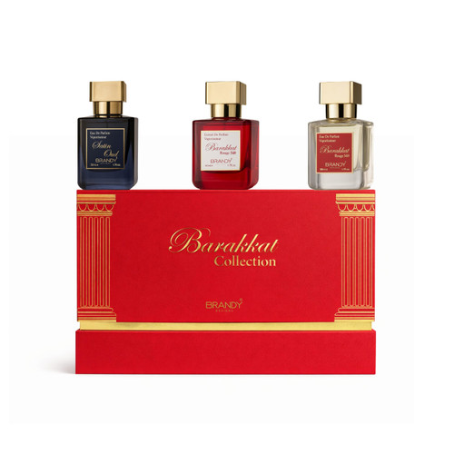 BRANDY DESIGNS 3 PCS SET : BARAKKAT 1.7 EAU DE PARFUM SPRAY + BARAKKAT 1.7 EXTRAIT DE PARFUM SPRAY + SATIN OUD 1.7 EAU DE PARFUM SPRAY