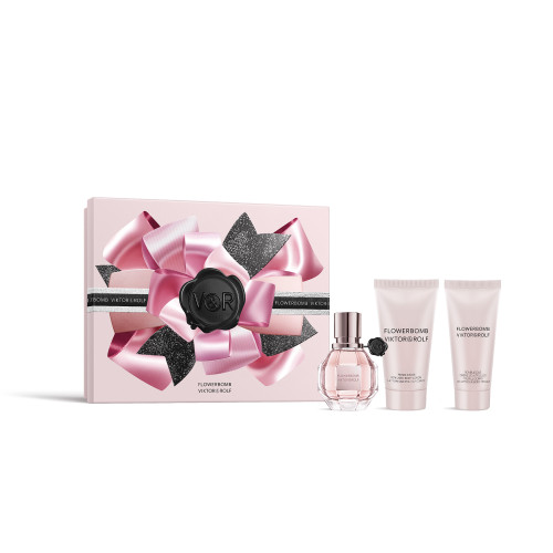 FLOWERBOMB 3 PCS SET FOR WOMEN: 1 OZ EAU DE PARFUM SPRAY + BOMBLICIOUS 1.7 BODY LOTION + BOMBLICIOUS 1.36 BODY CREAM