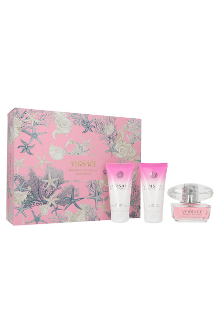 VERSACE BRIGHT CRYSTAL 3 PCS SET FOR WOMEN: 1.7 EAU DE TOILETTE SPRAY + 1.7 BODY LOTION + 1.7 BATH & SHOWER GEL