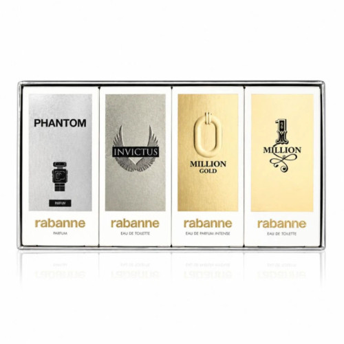 PACO RABANNE 4 * 5 ML MINI SET FOR MEN: ONE MILLION EAU DE TOILETTE + MILLION GOLD EAU DE PARFUM INTENSE + INVICTUS EAU DE TOILETTE + PHANTOM PARFUM