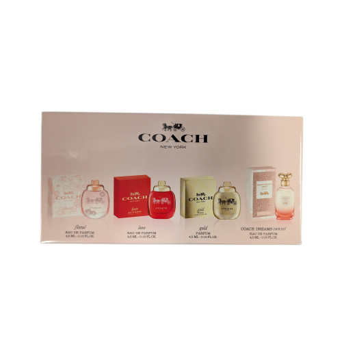 COACH 4 * 4.5 ML MINI SET FOR WOMEN: FLORAL EAU DE PARFUM + LOVE EAU DE PARFUM + GOLD PARFUM + DREAMS SUNSET EAU DE PARFUM