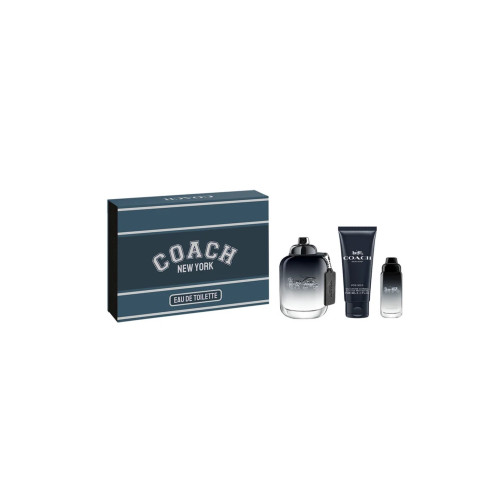 COACH NEW YORK 3 PCS SET FOR MEN: 3.3 EAU DE TOILETTE SPRAY + 0.5 EAU DE TOILETTE SPRAY + 3.3 ALL OVER SHOWER GEL