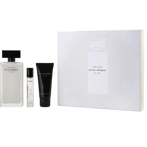 NARCISO RODRIGUEZ FOR HER PURE MUSC 3 PCS SET FOR WOMEN: 1.6 EAU DE PARFUM SPRAY + 1.6 BODY LOTION + 0.25 OZ EAU DE PARFUM MINI SPRAY