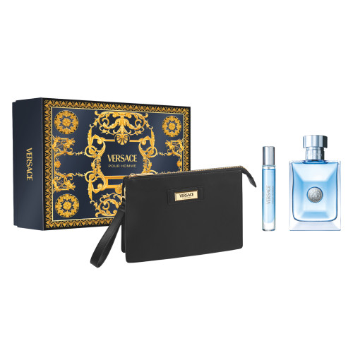 VERSACE POUR HOMME 3 PCS SET: 3.4 EAU DE TOILETTE SPRAY + 0.34 EAU DE TOILETTE SPRAY + POUCH