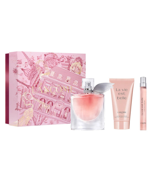 LANCOME LA VIE EST BELLE 3 PCS SET: 1.7 EAU DE PARFUM SPRAY + 0.34 EAU DE PARFUM SPRAY + 1.6 BODY LOTION