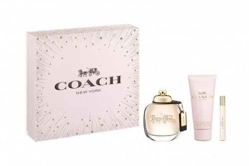 COACH NEW YORK 3 PCS SET FOR WOMEN: 3 OZ EAU DE PARFUM SPRAY + 3.4 BODY LOTION + 7.5 ML EAU DE PARFUM SPRAY