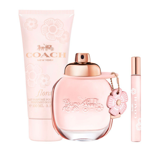 COACH FLORAL 3 PCS SET: 3 OZ EAU DE PARFUM SPRAY + 3.3 PERFUMED BODY LOTION + 7.5 ML EAU DE PARFUM SPRAY (TRAVEL SET)