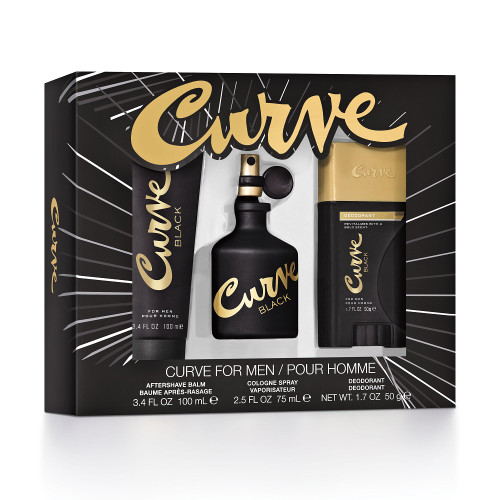 CURVE BLACK 3 PCS SET GIFT SET FOR MEN: 2.5 EAU DE COLOGNE + AFTER SHAVE BALM + DEO STICK