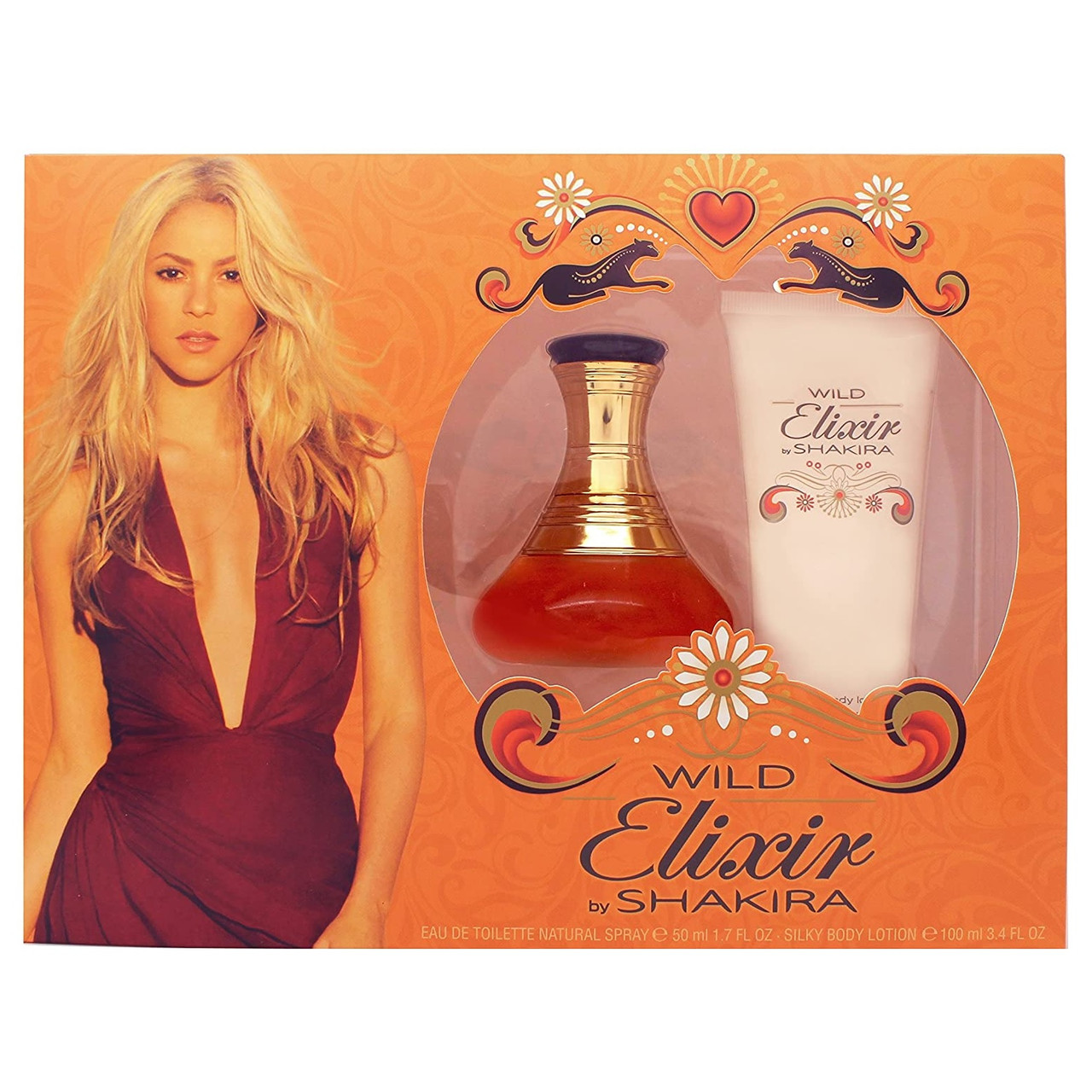 SHAKIRA WILD ELIXIR 2 PCS SET: 1.7 EAU DE TOILETTE SPRAY + 3.4 SILKY BODY LOTION (WINDOW BOX)
