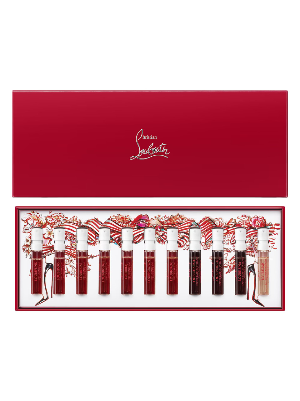 CHRISTIAN LOUBOUTIN 11 * 2 ML EAU DE PARFUM COLLECTION SET: LOUBIFUNK + LOUBIDOO + LOUBIKISS + LOUBIROUGE + LOUBIRAJ + LOUBICROWN + LOUBICROC + LOUBICHARME INTENSE + LOUBIPRINCE INTENSE + LOUBILUNA IN