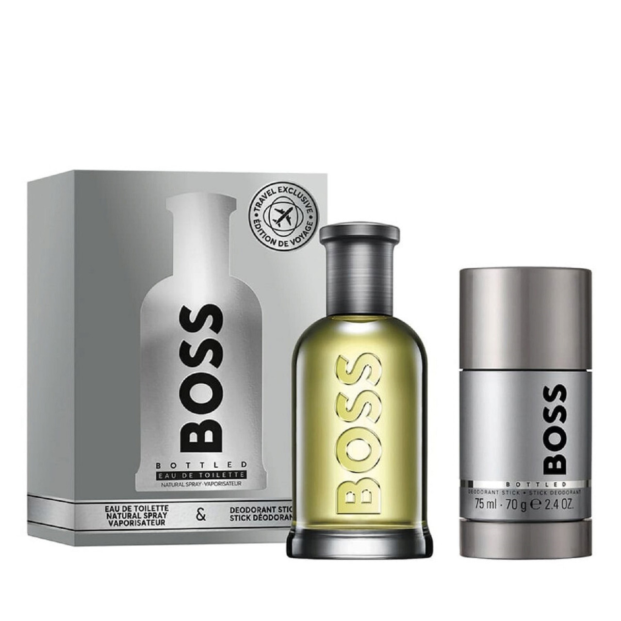 HUGO BOSS BOTTLED 2 PCS SET FOR MEN: 3.3 EAU DE TOILETTE SPRAY + 2.4 DEODORANT STICK