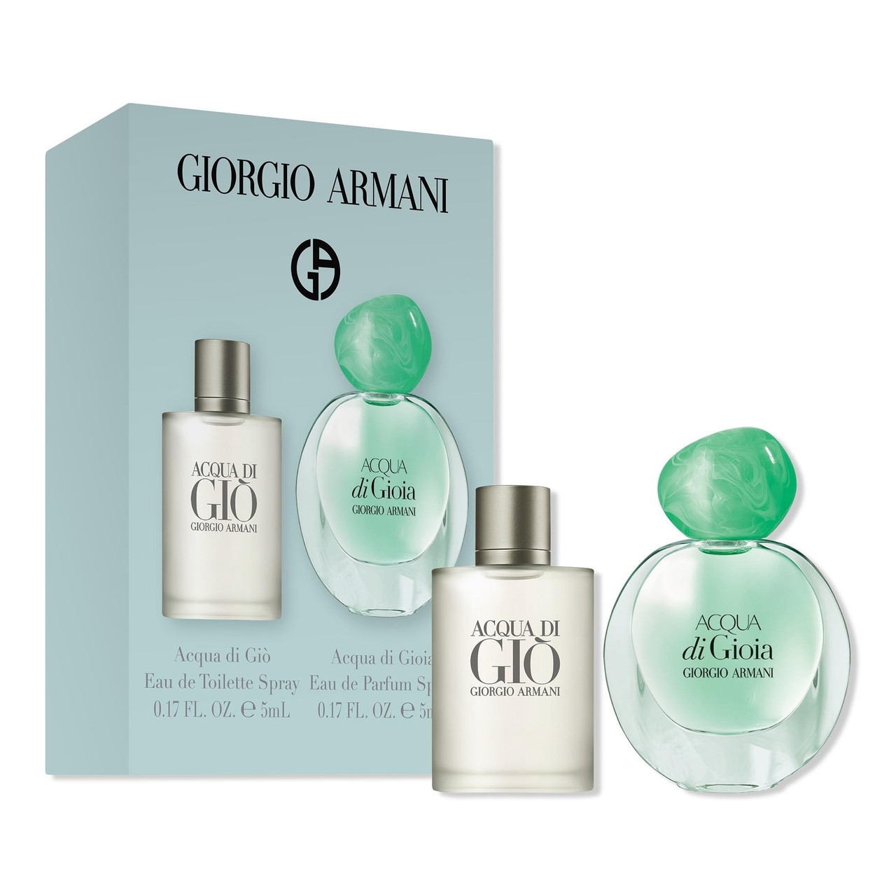 ARMANI 2 PCS SET: ACQUA DI GIO MEN 5 ML EAU DE TOILETTE MINI + ACQUA DI GIOIA 5 ML EAU DE PARFUM MINI
