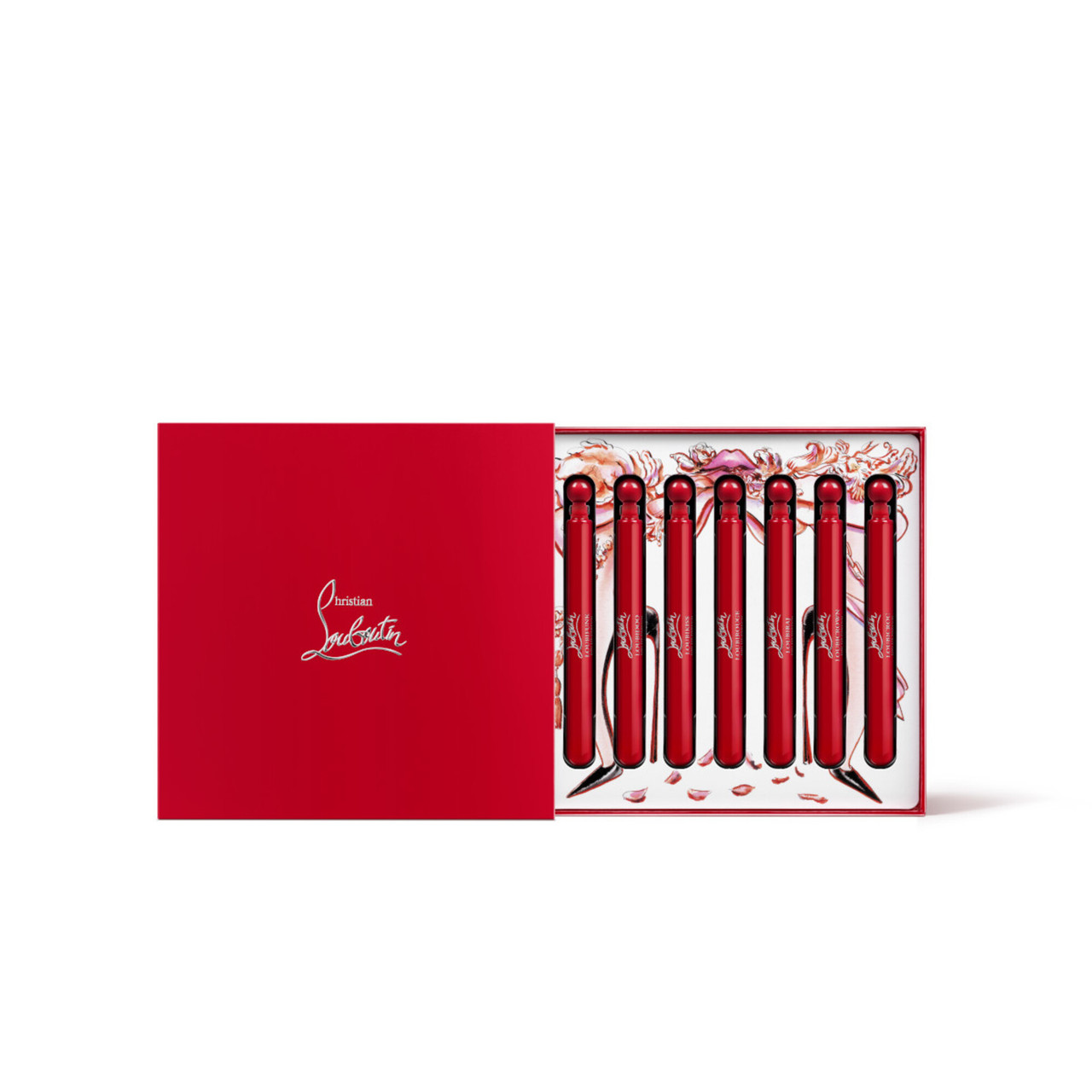 CHRISTIAN LOUBOUTIN 7 * 4 ML EAU DE PARFUM MINI SET: LOUBIFUNK + LOUBIDOO + LOUBIKISS + LOUBIROUGE + LOUBIRAJ + LOUBICROWN + LOUBICROC