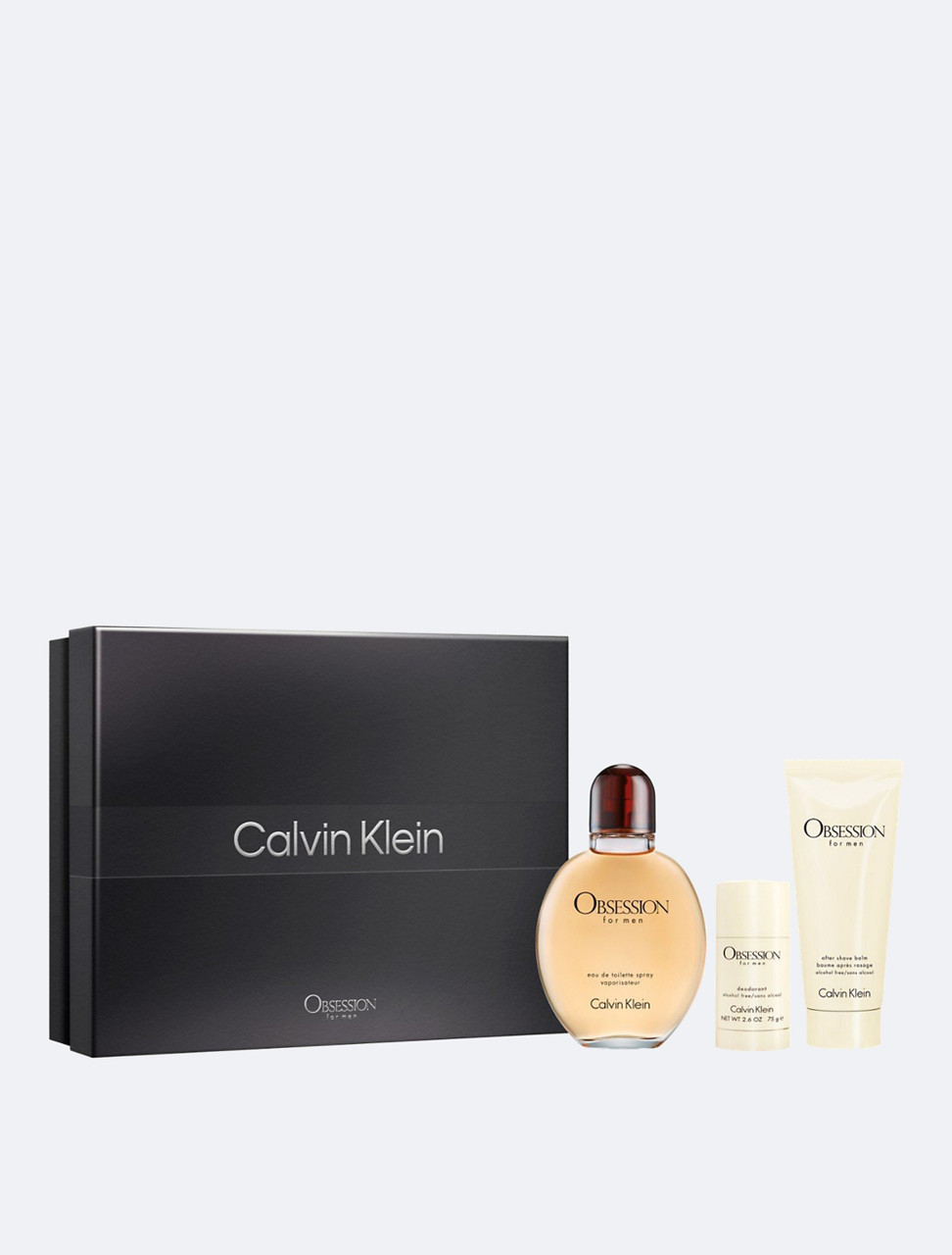 OBSESSION 3 PCS SET FOR MEN: 4.2 EAU DE TOILETTE SPRAY + 3.3 AFTER SHAVE BALM + 2.6 DEODORANT STICK.